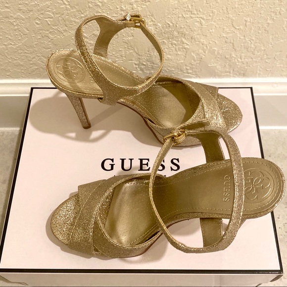 GUESS GOLD METALLIC Jordie Dress Sandals Heels - Picture 2 of 5